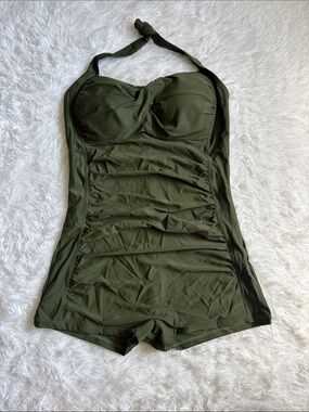 New In Packaging Zando Green Halter Tie One Piece Swim Romper Size L